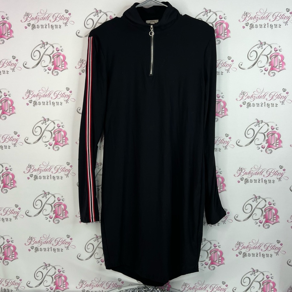 Ardene Black Dress half zip up with Red Sleeve Accent stripes on sleeves